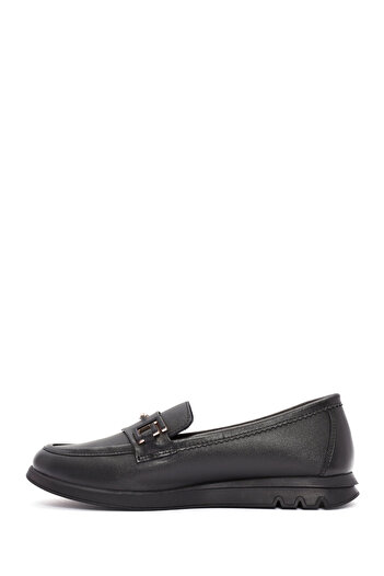 Derimod Γυναικείο δερμάτινο Comfort Loafer με λεπτομέρεια μαύρης πόρπης, χειμερινά παπούτσια 25AFD150418