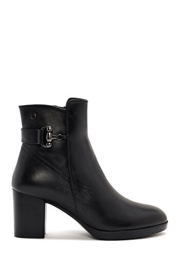 Derimod Women's Black Zippered Thick Heeled Leather Boots 25Wfd411618