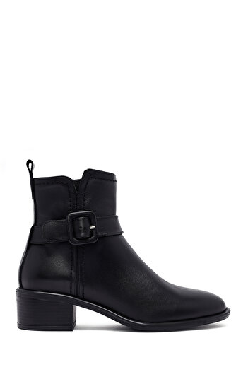 Derimod Women's Black Zippered Short Thick Heeled Leather Boots 25Wfd202818