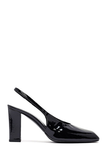 Derimod Women's Black Open Back Thick Heeled Patent Leather Shoes 25Afd121316