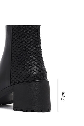 Derimod Women's Black Zippered Thick Heeled Leather Boots 25Wfd182618
