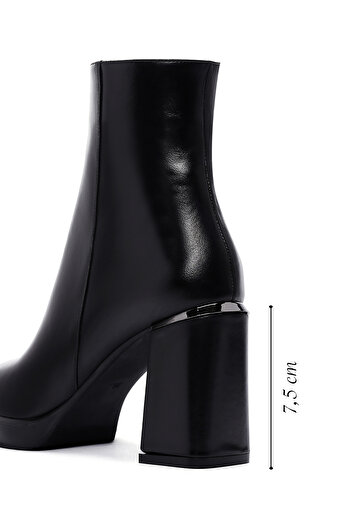 Derimod Women's Black Zippered Thick Heeled Leather Boots 25Wfd131018