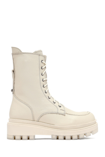 Derimod Women's Beige Zippered Thick Soled Leather Boots 25Wfd183518