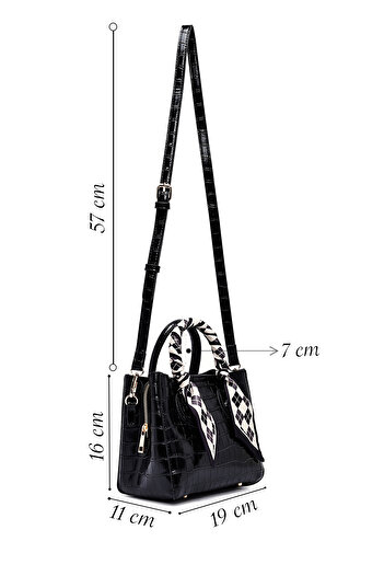 Derimod Women's Black Long Strap Crocodile Patterned Mini Shoulder Bag 25Wbd2713E3
