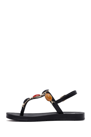 Derimod Women's Black Flip Flops Stone Sandals 25Sfe464418