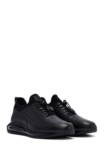 Derimod Erkek Siyah Bağcıklı Kalın Tabanlı Deri Casual Sneaker,Kışlık Spor Ayakkabı 25WFD6821FT