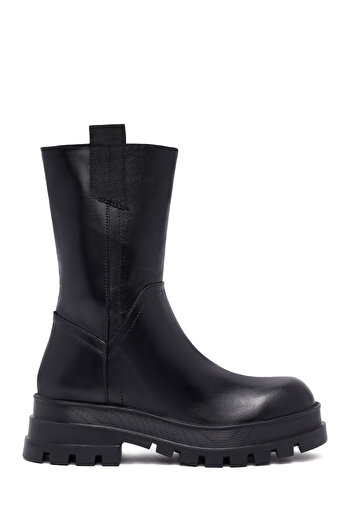 Derimod Women's Black Zippered Thick Soled Leather Boots 25Wfd182418