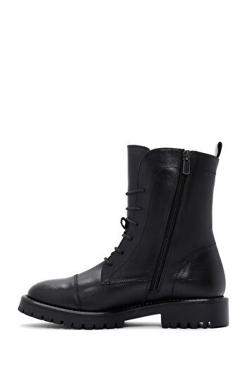 Derimod Women's Black Lace-Up Zipper Detailed Leather Boots 25Wfd150818