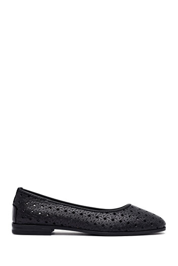 Derimod Women's Black Patterned Leather Ballerinas 25Sfd291318