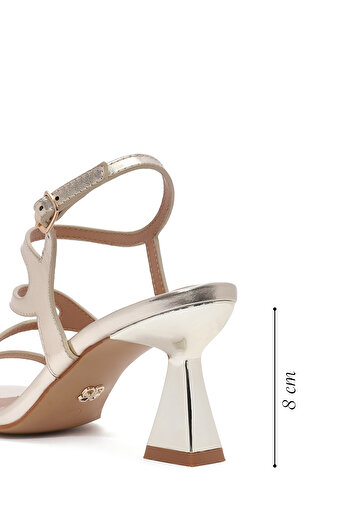 Derimod Women's Gold Ankle Strap Thick Heeled Metallic Sandals 25Sfe466232