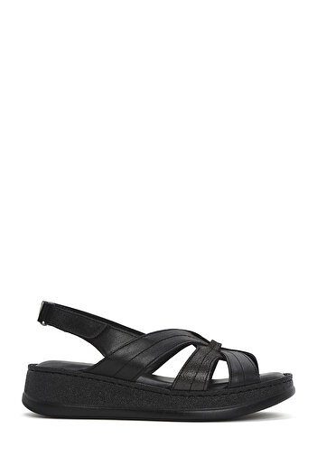 Derimod Women's Black Thick Soled Leather Comfort Sandals 25Sfd321314