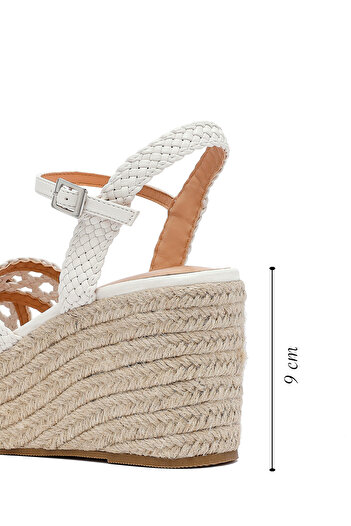 Derimod Women's White Ankle Buckle Wedge Heeled Knitted Sandals 25Sfe451829