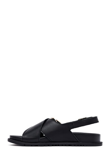 Derimod Women's Black Buckle Leather Sandals 25Sfd350918