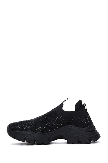 Derimod Zero Women's Black Thick Soled Stone Fabric Sneaker, Winter Sports Shoes 25Afd43016F