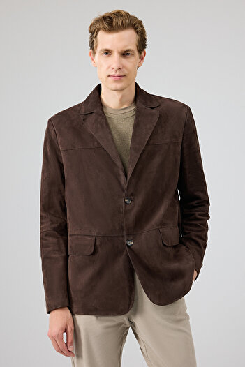 Derimod Rodrygo Men's Brown Blazer Suede Leather Jacket 25Sgd656510