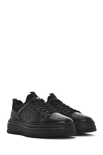 Derimod Erkek Siyah Bağcıklı Kalın Tabanlı Deri Sneaker 25SFD650214