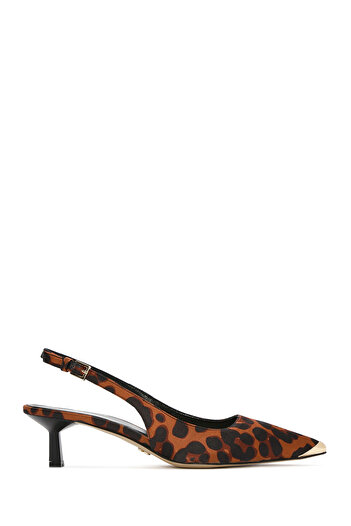 Derimod Women's Leopard Print Open Back Satin Short Thin Heeled Leather Shoes 25Sfd12086F