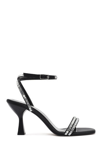 Derimod Women's Black Ankle Buckle Stone Thin Heeled Shoes Sandals 25Sfe3911Ts
