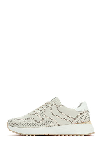 Derimod Kadın Krem Bağcıklı Kalın Tabanlı Deri Sneaker 25SFD372014