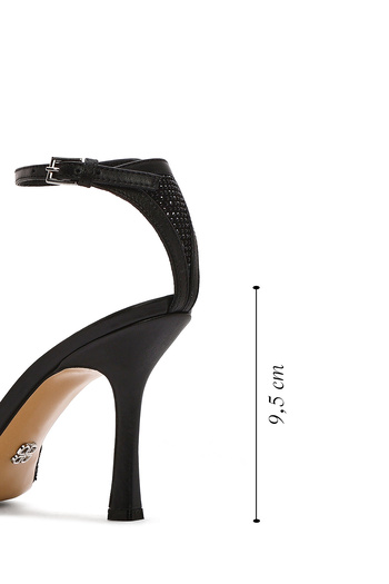 Derimod Women's Black Ankle Strap Stone Leather Thin High Heeled Shoes 25Sfd1201Ts