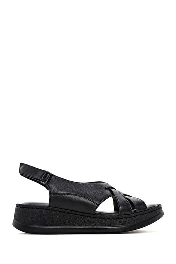 Derimod Women's Black Thick Soled Genuine Leather Comfort Sandals 25Sfd321518