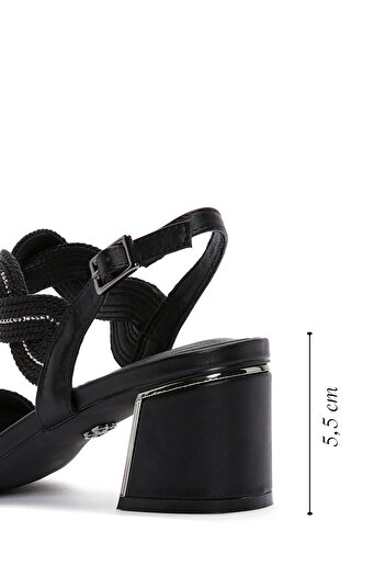 Derimod Women's Black Braided Thick Short Heeled Shoes Sandals 25Sfd440714
