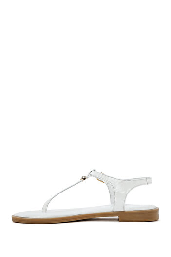 Derimod Women's White Buckle Flip Flops Patent Leather Genuine Leather Sandals 25Sfd201016