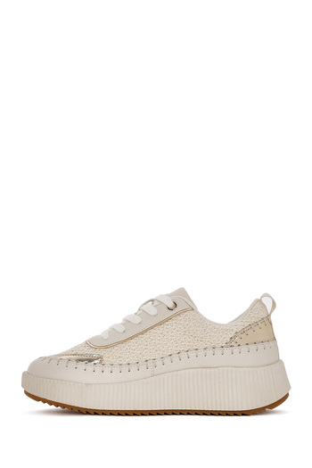 Derimod Kadın Bej Bağcıklı Kalın Tabanlı Örgülü Sneaker 25SFD43086F