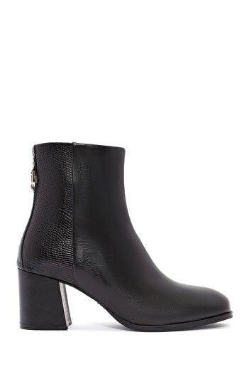 Derimod Women's Black Zippered Thick Heeled Leather Boots 24Wfd 163114