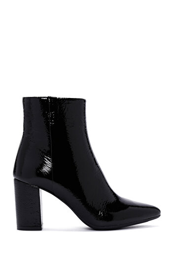 Derimod Gritti Women's Black Zippered Thick Heeled Patent Leather Boots 24Wfd 110018