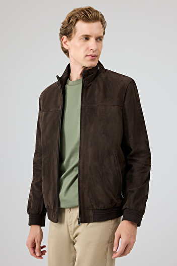 Derimod Marcelo Men's Brown Judge Collar Suede Leather Jacket 24Wgd 654210