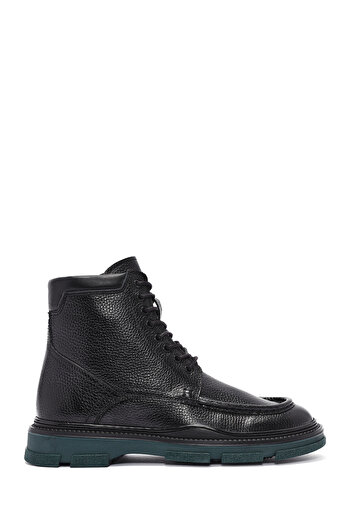 Derimod Men's Black Lace-Up Zipper Detailed Leather Casual Boots 24Wfd6046Ft