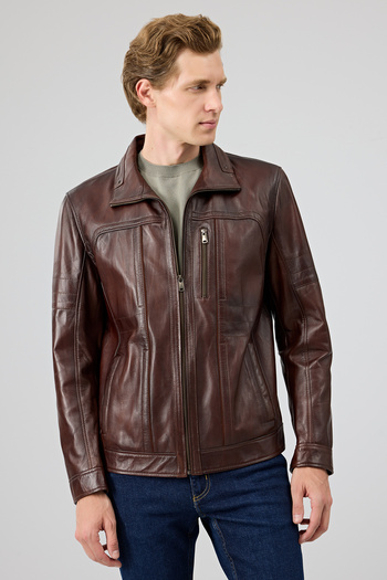 Derimod Men's Brown Leather Jacket - 24Wge6401Nc