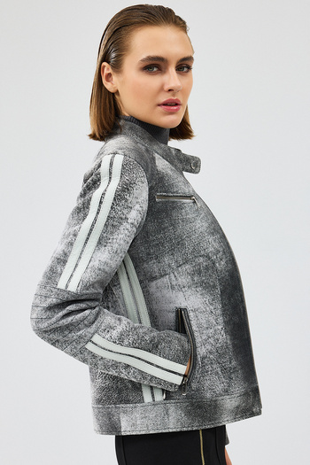Derimod Sporty Women's Gray Short Nubuck Leather Sports Jacket 24Wgd5227Wb