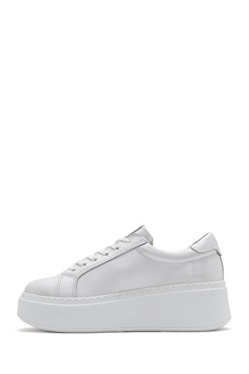 Derimod Kadın Beyaz Kalın Tabanlı Yandan Fermuarlı Bağcıklı Deri Sneaker 25SFD3702SM
