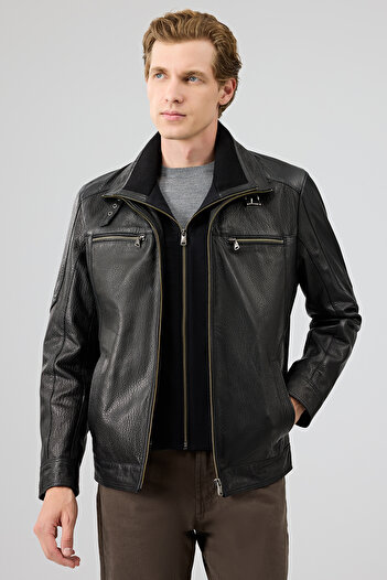 Derimod Mateo Men's Black Leather Jacket 24Wge65352H