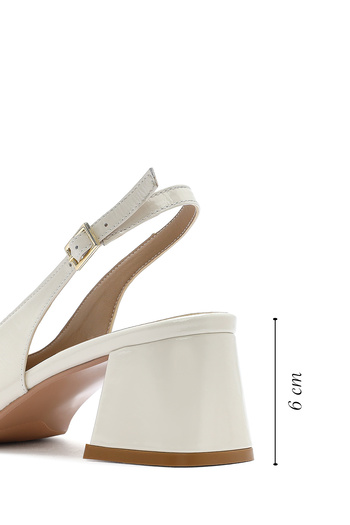 Derimod Women's Beige Ankle Buckle Open Back Short Thick Heeled Patent Leather Shoes 25Sfd182616