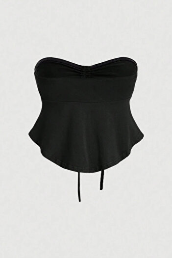 ecemore Straplez Büzgülü Fiyonk Detaylı Crop Bluz
