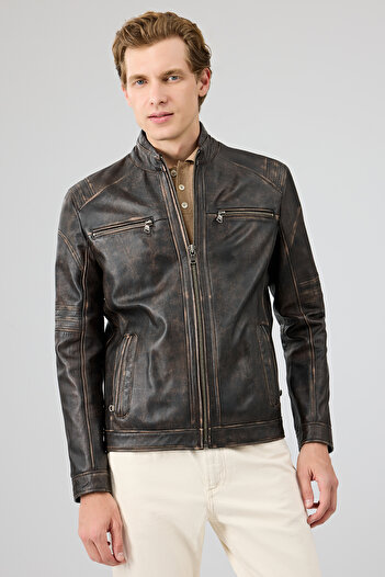Derimod Kobe Men's Brown Leather Jacket 24Wgf6546R4