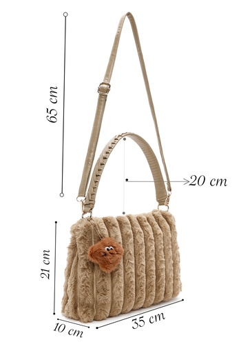 Derimod Women's Beige Plush Shoulder Bag with Accessory Detail 24Wbd2668Ph