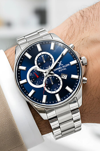 Daniel Klein Men's Wrist Watch with Calendar Steel Cord Steel Case 3 Atm Waterproof Silver-Blue Zmdk1143
