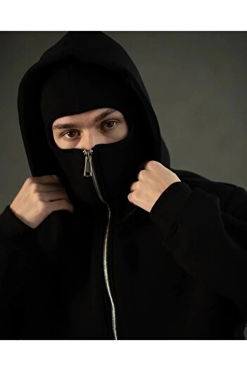 ship master Ninja Maskeli Unisex Polar Sweatshirt – Kalın 2 İplik Kumaş, Kapüşonlu Sıcak Hırka