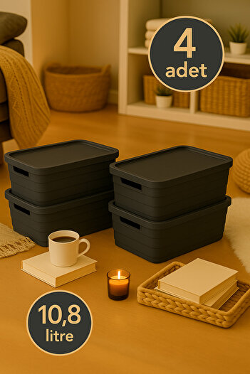 Nesto Home 4'lü Set Çok Amaçlı Renkli Kutu Kapaklı Ofis Organizeri 4x10,8 litre