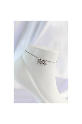 P Parla 316L Steel Silver Color Minimal Butterfly Design Anklet - Lisinya