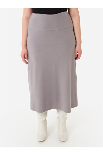 ALİA Soft Button Plus Size Skirt Suit - Dark Gray - Alia