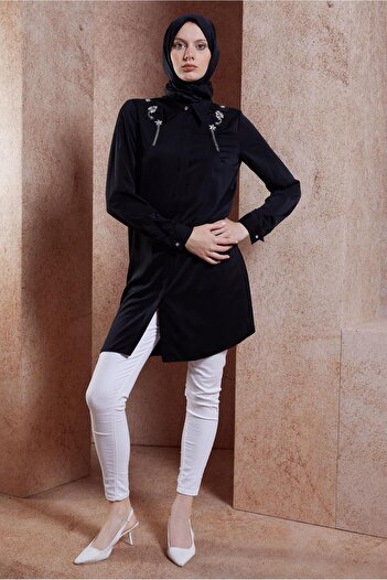 Alvina 44667 Model Hijab Tunic - Stone Detailed
