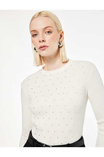 Koton Long Sleeve Crew Neck Stone Knit Sweater