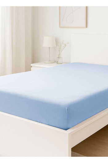 merland benvecocuk Double Plain Combed Cotton & # 37;100 Cotton Fitted Sheet 160X200 Newsheet Blue