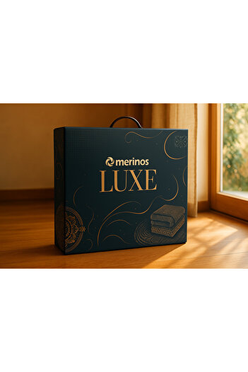 Merinos Luxe 3 Parça Çift Kişilik Yatak Örtüsü Seti Kutulu 230x250 Kareli Bej