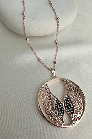 Modex Rose Color Stone Angel Wing Necklace (72cm)